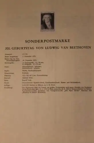 Österreich Amtl. Schwarzdruck auf Schwarzdruckblatt 1970 zur Ausgabe 200. Geburtstag von L. van Beethoven