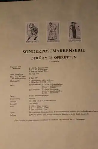 Österreich Amtl. Schwarzdruck auf Schwarzdruckblatt 1970 zur Ausgabe Berühmte Operetten, Teil 1