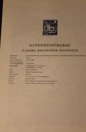 Österreich Amtl. Schwarzdruck auf Schwarzdruckblatt 1970 zur Ausgabe Bregenzer Festspiele