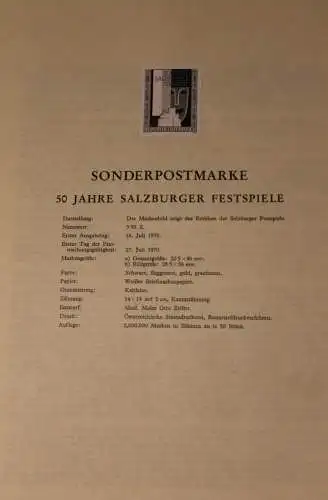 Österreich Amtl. Schwarzdruck auf Schwarzdruckblatt 1970 zur Ausgabe Salzburger Festspiele