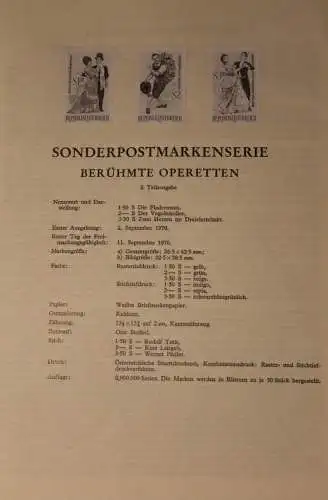 Österreich Amtl. Schwarzdruck auf Schwarzdruckblatt 1970 zur Ausgabe Berühmte Operetten, Teil 2