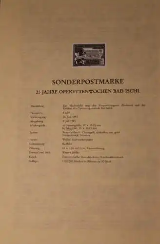 Österreich Amtl. Schwarzdruck auf Schwarzdruckblatt 1985 zur Ausgabe Operettenwochen Bad Ischl