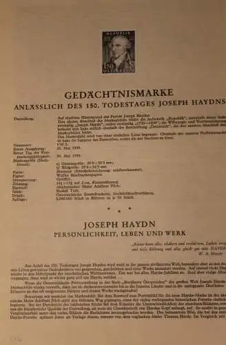 Österreich Amtl. Schwarzdruck auf Schwarzdruckblatt 1959 zur Ausgabe 150. Todestag Joseph Haydn