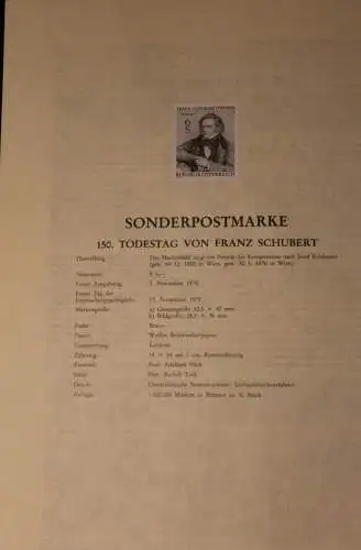 Österreich Amtl. Schwarzdruck auf Schwarzdruckblatt 1978 zur Ausgabe 150. Todestag des Komponisten Franz Schubert