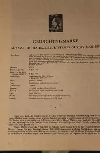 Österreich Amtl. Schwarzdruck auf Schwarzdruckblatt 1960 zur Ausgabe 100. Geburtstag des Komponisten  Gustav Mahler