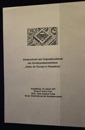 Deutschland, Amtlicher Schwarzdruck der Post: EUROPA-Parlament Strassburg 1977