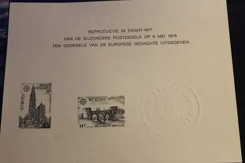 Belgien, Amtlicher Schwarzdruck der Belgischen Post: EUROPA-Marken 1978, mit Prägesigel