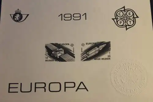 Belgien  Schwarzdruck der EUROPA-Marken 1991, mit Prägesigel