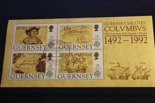 Guernsey CEPT EUROPA UNION 1992, Block 8 mit offiziellem Zudruck zur World Columbian Stamp EXPO, gestempelt