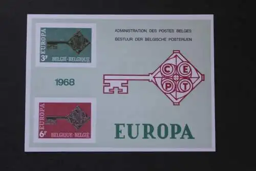 Belgien, Amtliches Gedenkblatt der Belgischen Post: EUROPA-Marken 1968