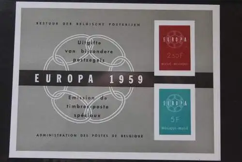 Belgien, Amtliches Gedenkblatt der Belgischen Post: EUROPA-Marken 1959