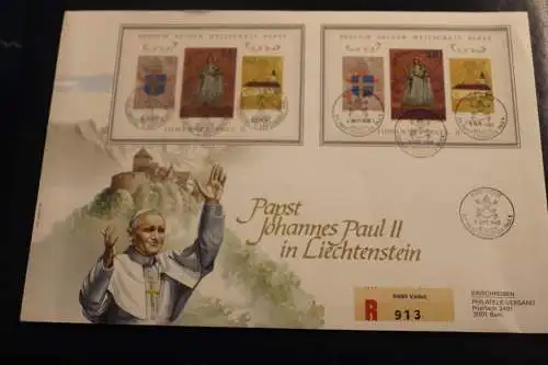 Papst Johannes Paul II Visite  in Liechtenstein 1985; R-Brief; ca. DIN A4