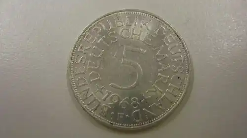 5 DM Silbermünze 1968 F, stg