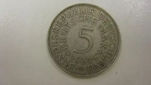 5 DM Silbermünze 1951 G, VZ