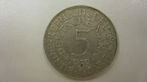 5 DM Silbermünze 1959 J SS/VZ