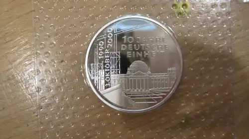 10 DM Silbermünze 10 Jahre Deutsche Einheit 2000 A, PP