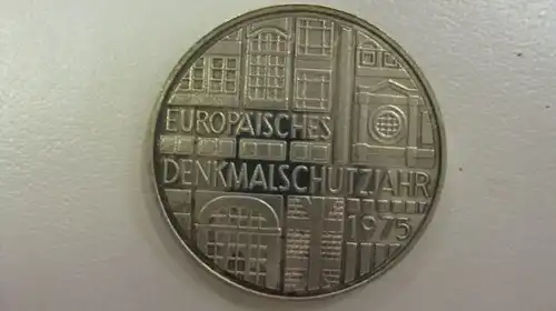 5 DM Silbermünze 1975 F, Denkmalschutzjahr, PP