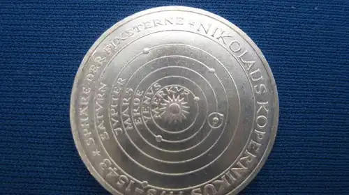 5 DM Silbermünze Gedenkmünze Silber Kopernikus 1973 J, stg
