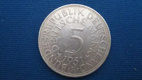 5 DM Silberadler Kursmünze Silber 1951 F, vz