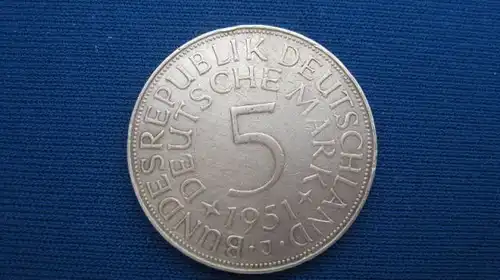 5 DM Silberadler Silber Kursmünze 1951 J, vz