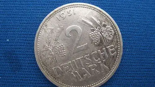 2 DM Kursmünze 1951 F, SS/VZ