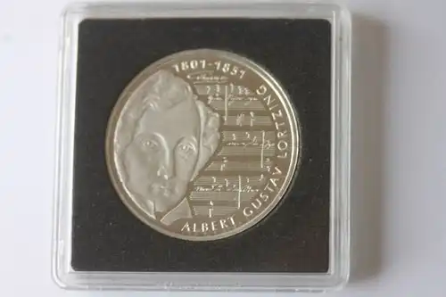 10 DM Silbermünze Lortzing 2001 F, Polierte Platte, Spiegelglanz