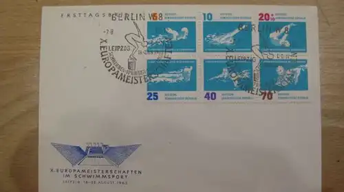 FDC Ersttagsbrief DDR X. Europameisterschaften im Schwimmen ZD Zusammendruck MNr. 907-912 Sechserblock   