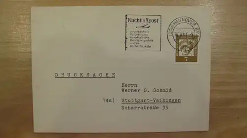 BRD Nachtluftpost von Hannover BPA 14.9.61 Portogerechte Drucksache nach Stuttgart