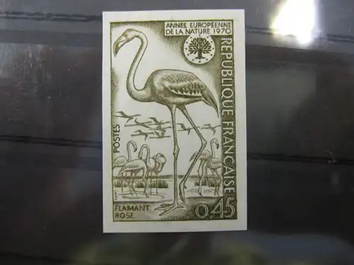 Frankreich Europäisches Naturschutzjahr 1969/70 Flamingos  Mi.-Nr. 1704 Farbprobe grau-braun geschnitten ungezähnt **
