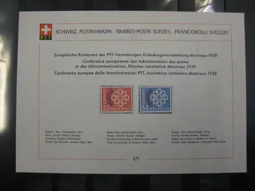 Schweiz Europäische Konferenz der PTT-Verwaltungen in Montreux 1959, MiN. 681-82 auf Sammelblatt DIN A5 quer