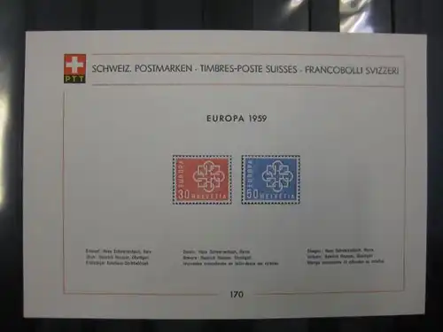 Schweiz CEPT Europa-Union 1959 Sammelblatt DIN A5 quer mit MiN. 679-80 (**)