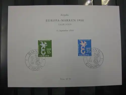 Amtliches Sonderblatt ETB Ersttagsblatt CEPT EUROPA-UNION Saarland 1958 MiNr. 439-40 