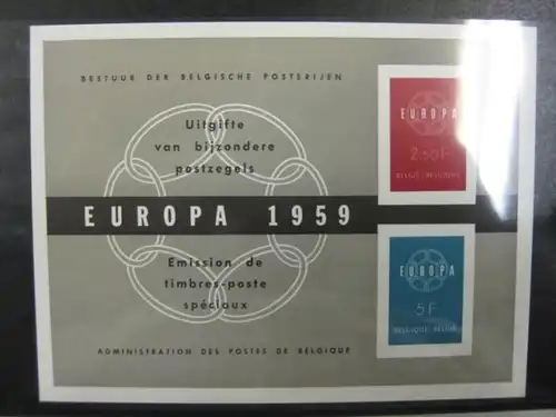 CEPT-EUROPA-UNION Belgien 1959 Amtliches Gedenkblatt Mi.-Nr. 1164-65