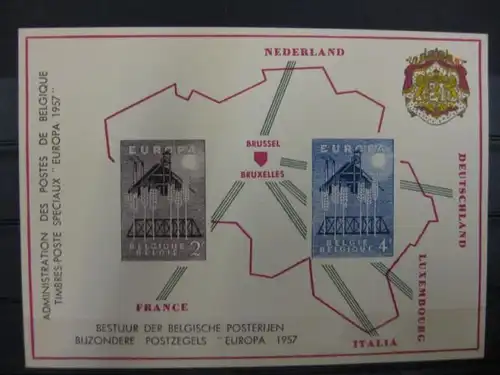 CEPT EUROPA-UNION Belgien 1957 Amtliches Gedenkblatt Mi.-Nr. 1070-71 mit und ohne Krone