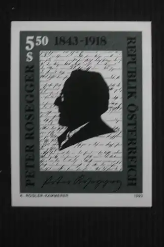  150. Geburtstag von Peter Rosegger; Schwarzdruckmarke; Österreich, MiNr. 2098