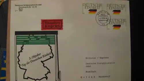 DIN A5 Brief , 3. Oktober 1990 Tag der Deutschen Einheit