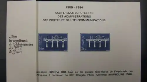 CEPT EUROPA-UNION Frankreich 1984 Ausstellungsblock Gedenkblock mSchwarzdruck 2441-42
