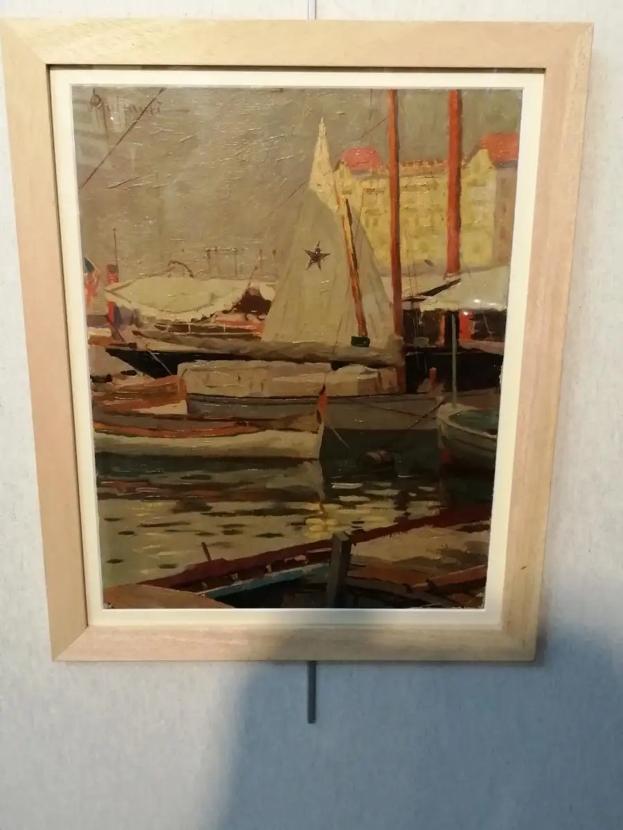  Italienische Maler Öl Malerei signiert Hafen von Nizza Attilio GUFFANTI (1875-1943) 2