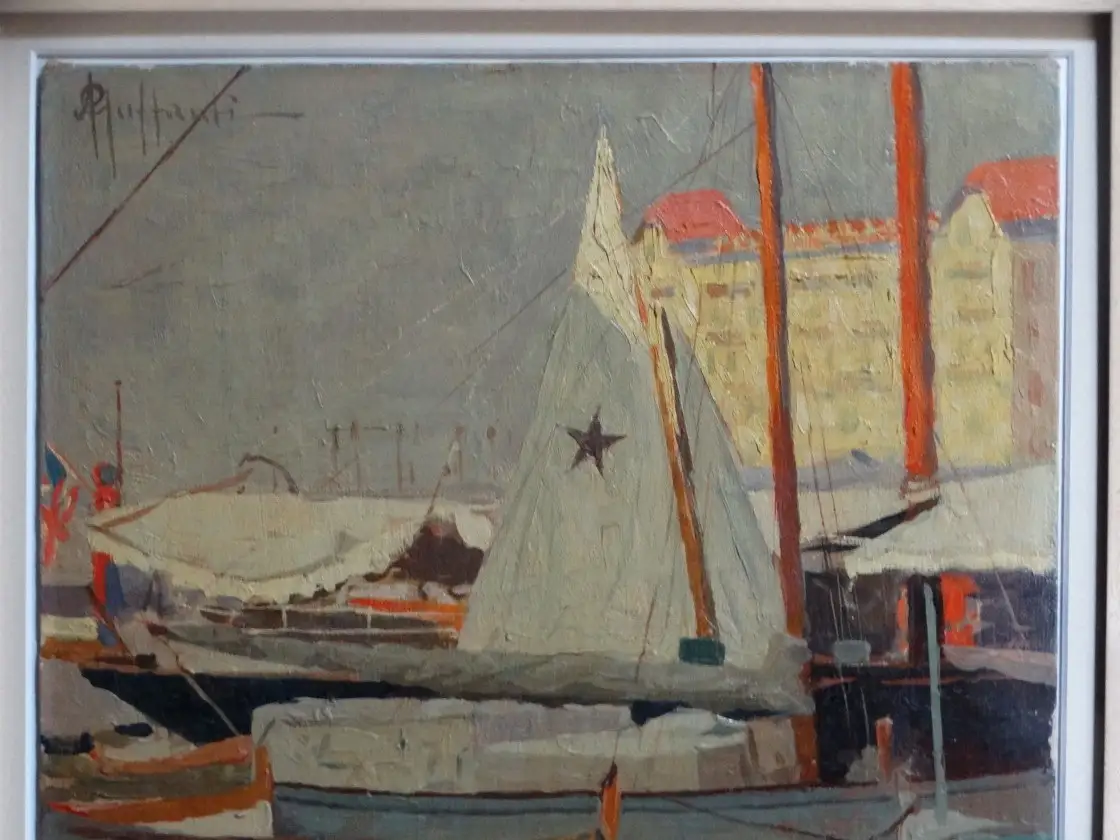 Italienische Maler Öl Malerei signiert Hafen von Nizza Attilio GUFFANTI (1875-1943) 4