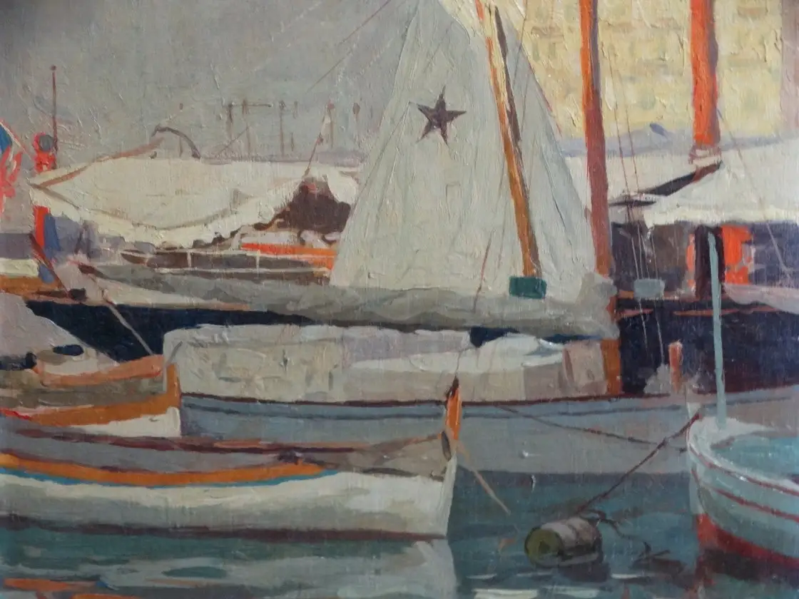  Italienische Maler Öl Malerei signiert Hafen von Nizza Attilio GUFFANTI (1875-1943) 6