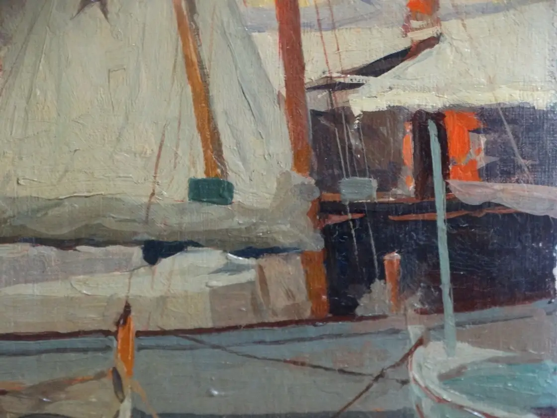  Italienische Maler Öl Malerei signiert Hafen von Nizza Attilio GUFFANTI (1875-1943) 7