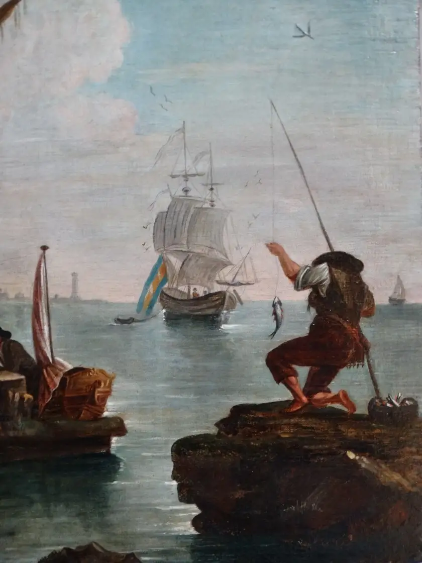 18 jhd. Ölgemälde Hafen mit orientalischen Figuren Charles François LACROIX DE MARSEILLE (c.1700-1782), Schule auf 12