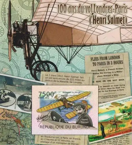 Henri Salmet - The 100th Anniversary of the First Flight London-Paris - without perforation