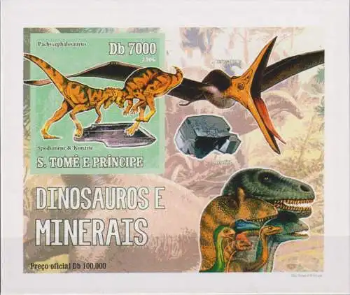 Dinosaurs and minerals - Pachycephalosaurus, Spodumene and Kunzite - luxury blocks