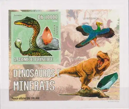 Dinosaurs and minerals - Troodon and Calcite, Limestone - luxury blocks