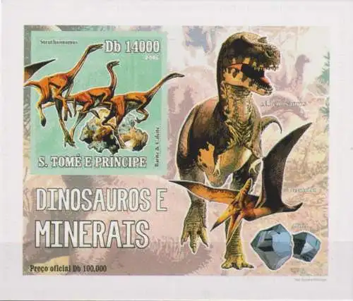 Dinosaurs and minerals - Struthiomimus and Barite, Calcite - luxury blocks