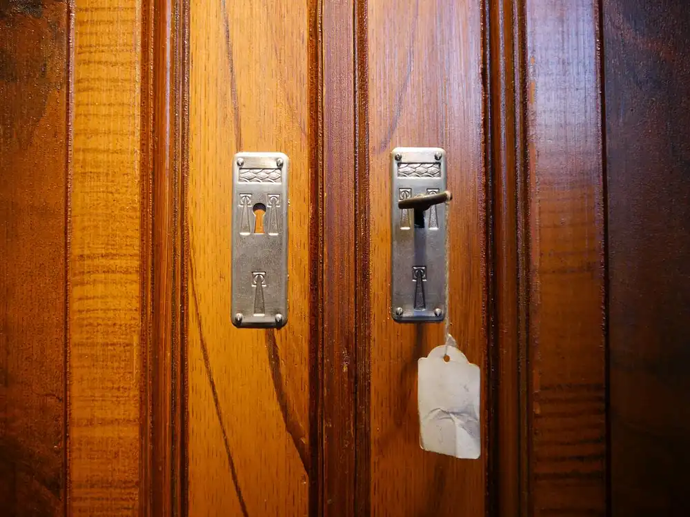 Kleiderschrank, 2-türig, Gründerzeit um 1880, Erzgebirge, Tanne gefasst (Furniermalerei) 4