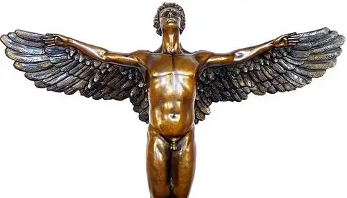 Bronze Skulptur bildschöner Ikarus auf Marmor, 61cmH