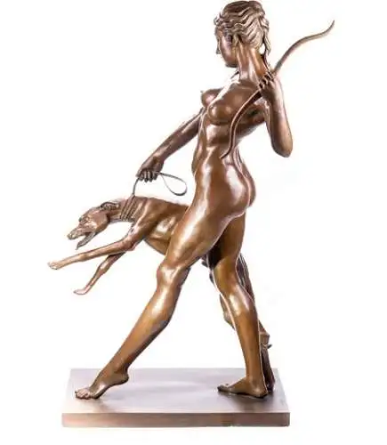 Bronze Skulptur bildschöne Diana mit Hund singniert E. Mc Cartan 157cm Höhe