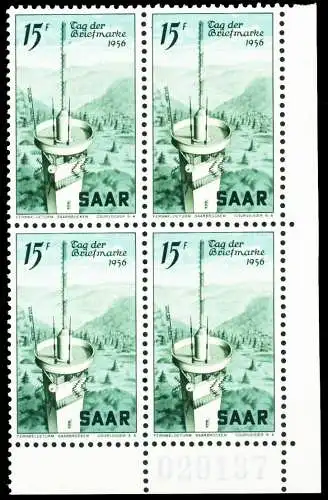 SAARLAND 1956 Nr 369 postfrisch VIERERBLOCK ECKE-URE 5F6F7A